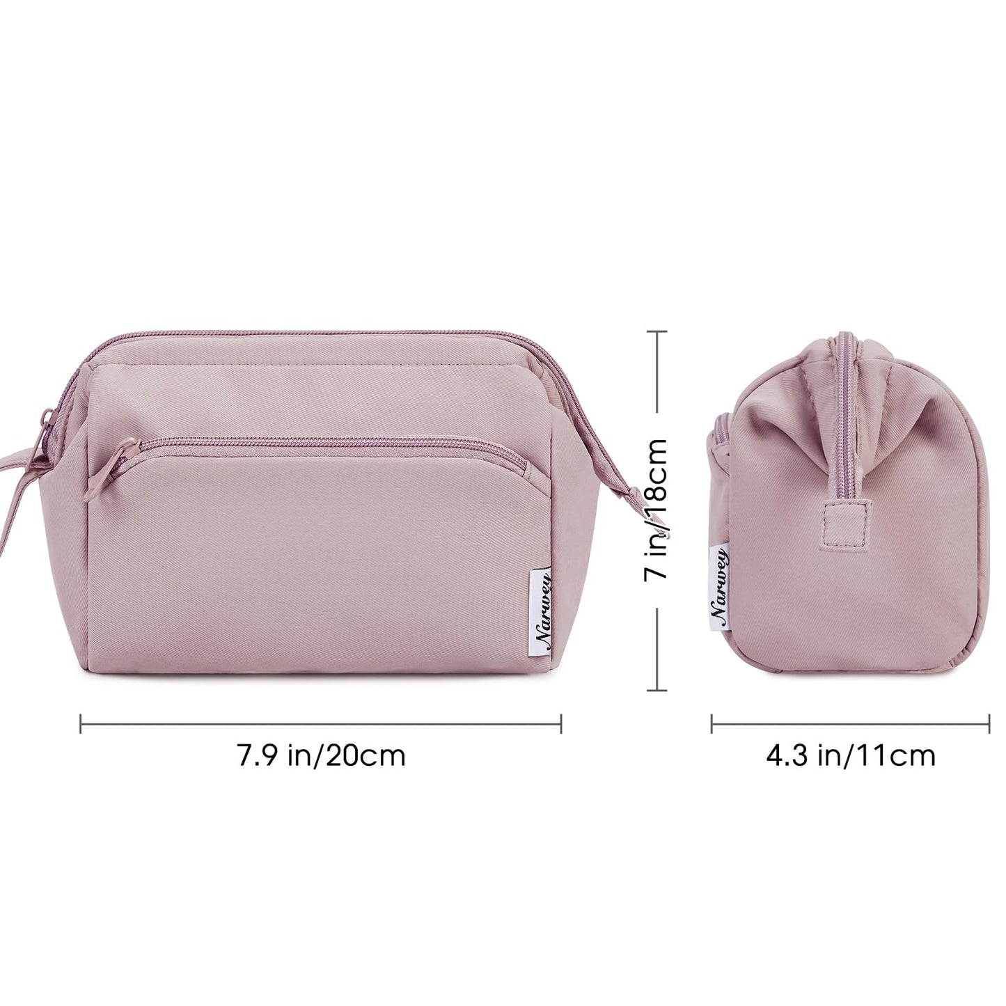 Narwey Large Makeup Bag Women Wide-open Make up Bag Travel Cosmetic Bag Organizer Toiletry Bag for Cosmetics Toiletries Accessories (Dusty Rose)