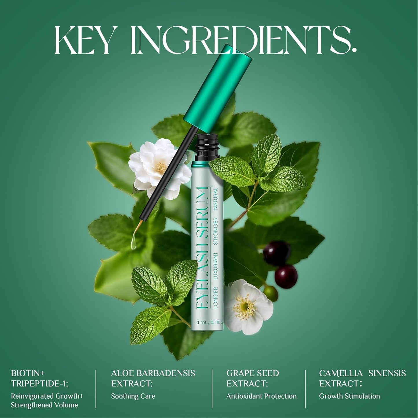 Skiennix Eyelash Growth Serum - Enhance Length, Density & Strength | Vegan & Cruelty-Free, 3mL (2-Month Supply)