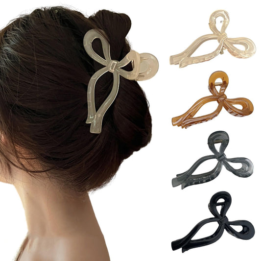 papasgix Bow Hair Accessories for Women: Large Claw Clips for Thick Hair, Hair Bow Clips (4 Pack: White, Khaki, Gray, Black)