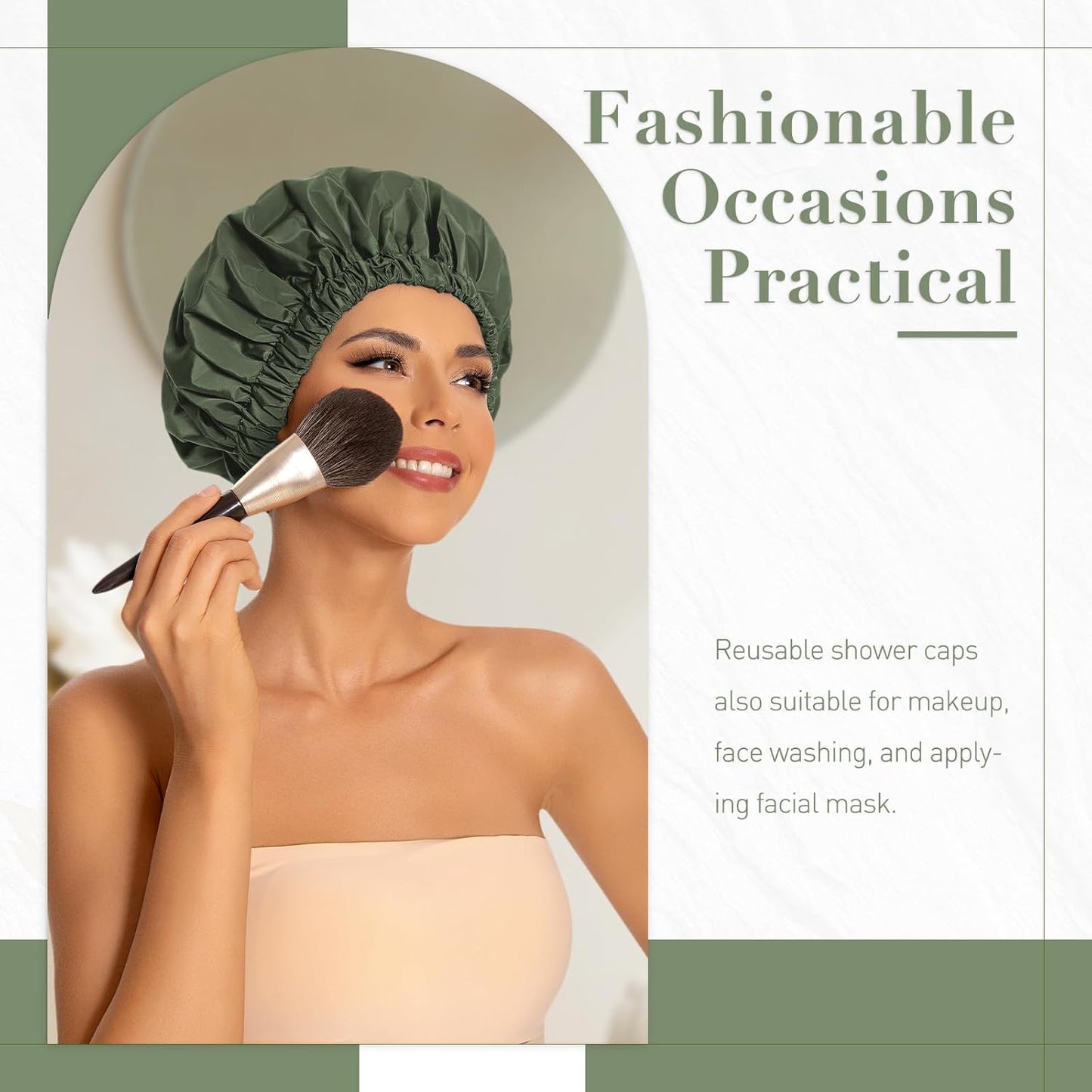 Skiennix Reusable Shower Cap - Large Waterproof Bath Hair Hat for Long Hair & Braids | Green
