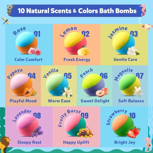 40 Kids Bath Bombs with Surprise Inside, Easter Basket Stuffers for Kids, Ocean & Jungle Animal Toys Gift Set with Natural Child-Safe Ingredients, Travel-Friendly Bath Bombs for Boys and Girls