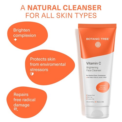 Botanic Tree Vitamin C Face Wash - Brightening Facial Cleanser for All Skin Types | Reduces Acne Scars