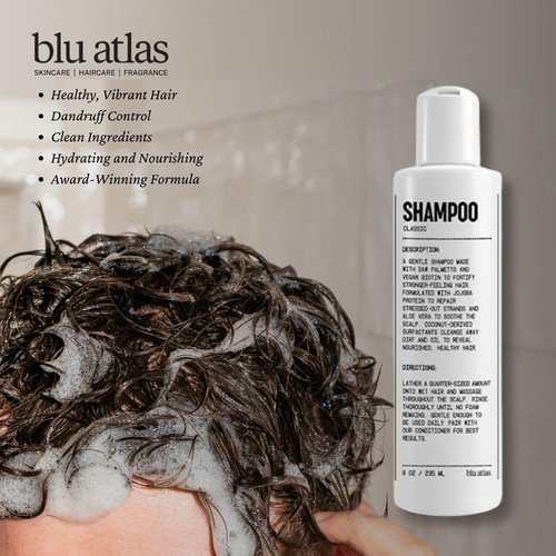 Blu Atlas Men's Natural Shampoo - Organic, Sulfate-Free & Paraben-Free - Deep Cleansing & Hydrating - 8 oz