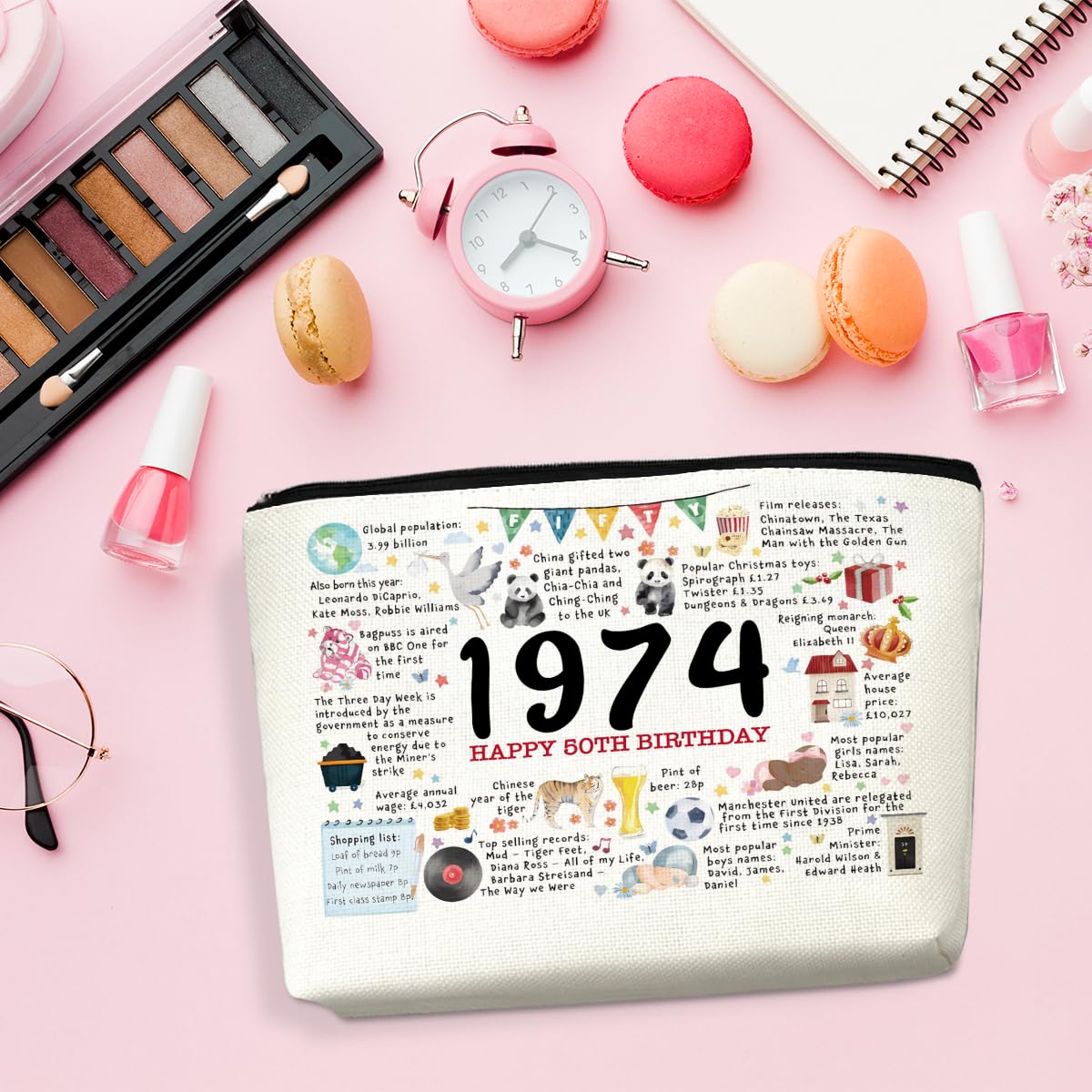 CVYW 50th Birthday Gifts for Her 1974 Makeup Bag 50 Year Old Gifts for Women Cosmetic Bag 50th Birthday Gift Ideas for Female Friend Sister Grandma Mom Retirement Birthday Travel Toiletry Bag