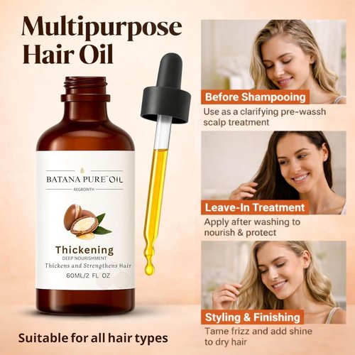 Batana Oil for Hair Growth - 100% Pure & Organic Cold-Pressed Treatment | Strengthens & Restores Hair - 60ml/2 FL.OZ