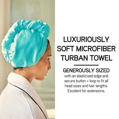 ILES FORMULA Hair Turban Towel - Ultra-Soft Microfiber Wrap for Fast Drying & Frizz Control | Large Spa Blue