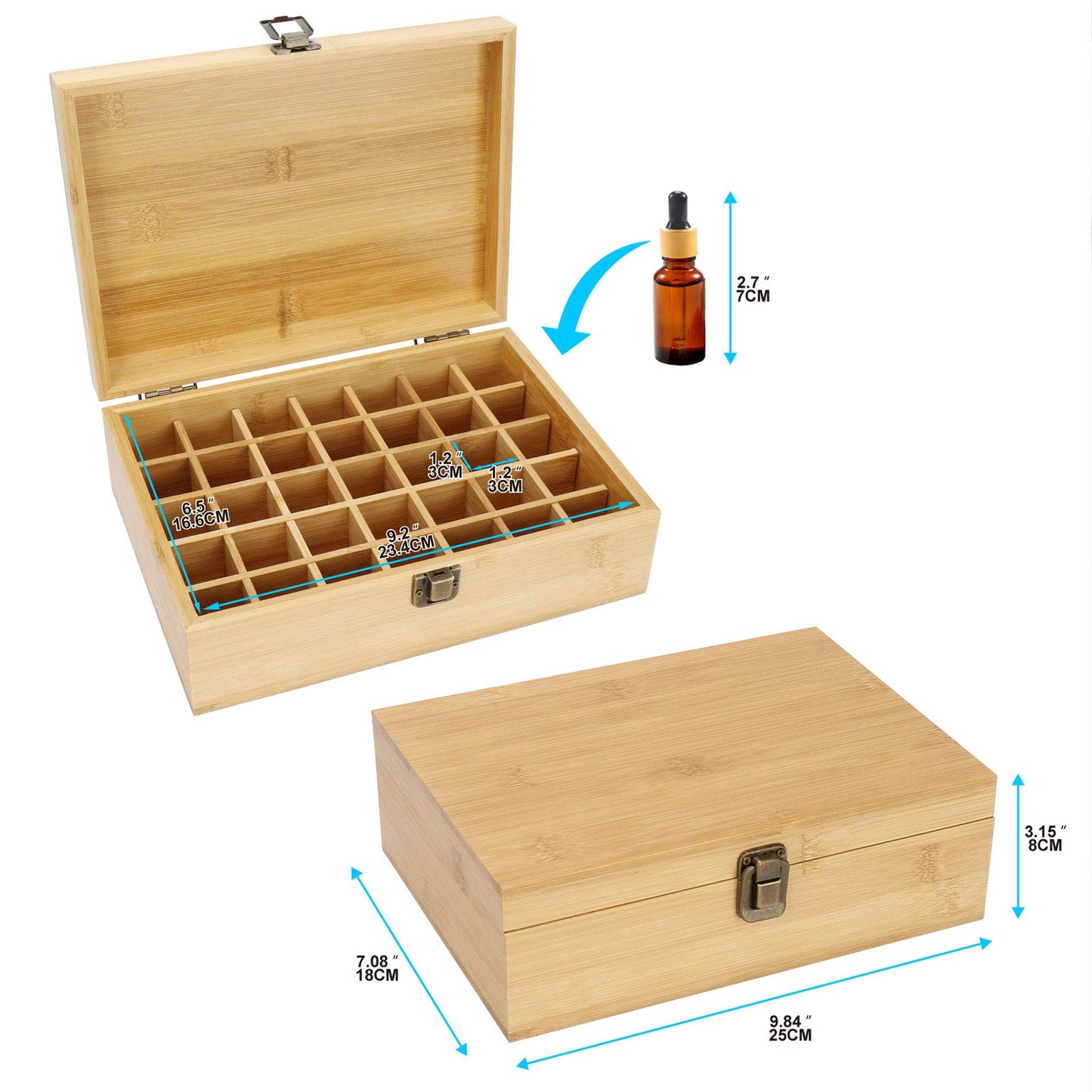 Pure Vie Essential Oil Bamboo Storage Box Travel Display Presentation, Holds 35 Bottles for 5, 10, 15ml - Aromatherapy Organizer Nail Polish Fragrance Container #1 - Keep Your Oils Safe & Space Saver