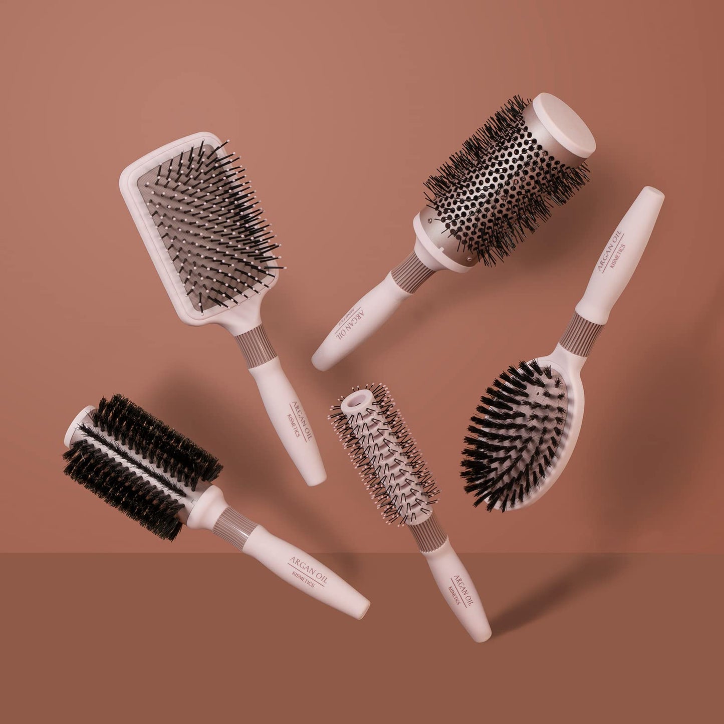 KISMETICS Fast Dry Round Brush with Ceramic Ion Thermal Barrel and Nylon Bristles,Argan oil Round Hair Brush for Blow Drying,Styling,Curling,Straightening, for All Hair Types-53mm