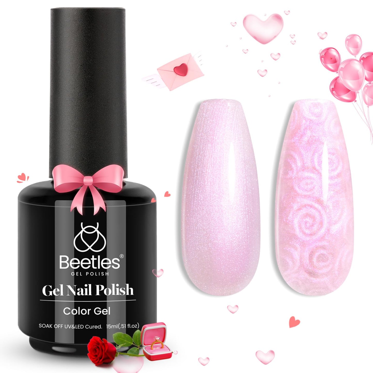 Beetles Baby Pink Pearl Gel Nail Polish, 15ml Pearl Pink Glitter Gel Polish Shimmer Pearlescent Shell Nail Gel Polish Iridescent Soak off Uv Led Salon Nail Art Design Pink Nail Gel