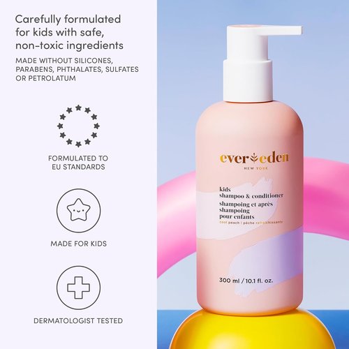 Evereden 2-in-1 Kids Shampoo & Conditioner - Cool Peach, 8.5 fl oz | Vegan & Gentle Care for Healthy Hair