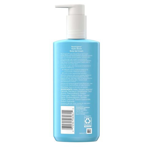 Neutrogena Hydro Boost Body Gel Cream Moisturizer with Hyaluronic Acid, Hydrating Lotion For Sensitive Skin, Fragrance Free, 8.5 oz