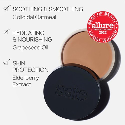 Saie Sun Melt Cream Bronzer - Buildable Balm for Effortless Sculpting - Enriched with Vitamin C, Natural Finish - Medium Bronze (1 oz)