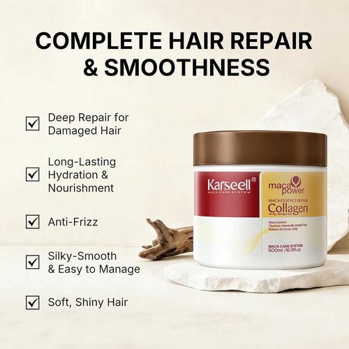 Karseell Collagen Hair Mask - Deep Repair Conditioning with Argan Oil for All Hair Types | 16.90 oz (500ml)