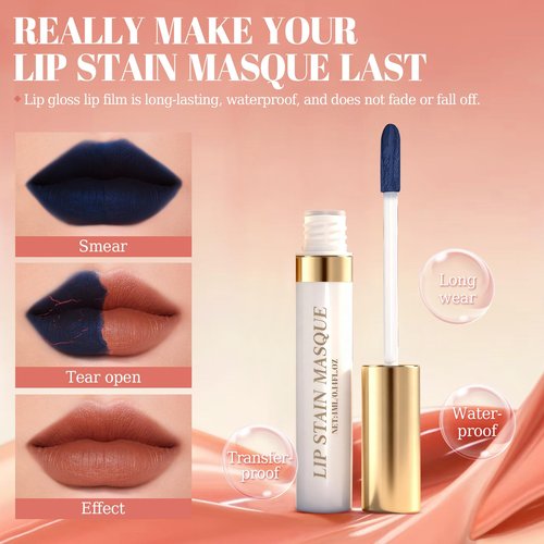 Lip Stain Peel Off & Wipe-Off, Long Lasting Waterproof Lip Tint, Smudge Proof, Transfer Resistant, Easy Wipe Finish, High Pigment Matte Lip Color, All-Day Kiss-Proof Lip Makeup，Nude Apricot