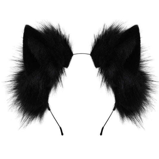 Loiahoer Cat Ears Headband Hairband Hairhoop,Animal Fluffy Neko Headwear Handmade,Head Accessories for Halloween Cosplay Fancy Dress Party,Black