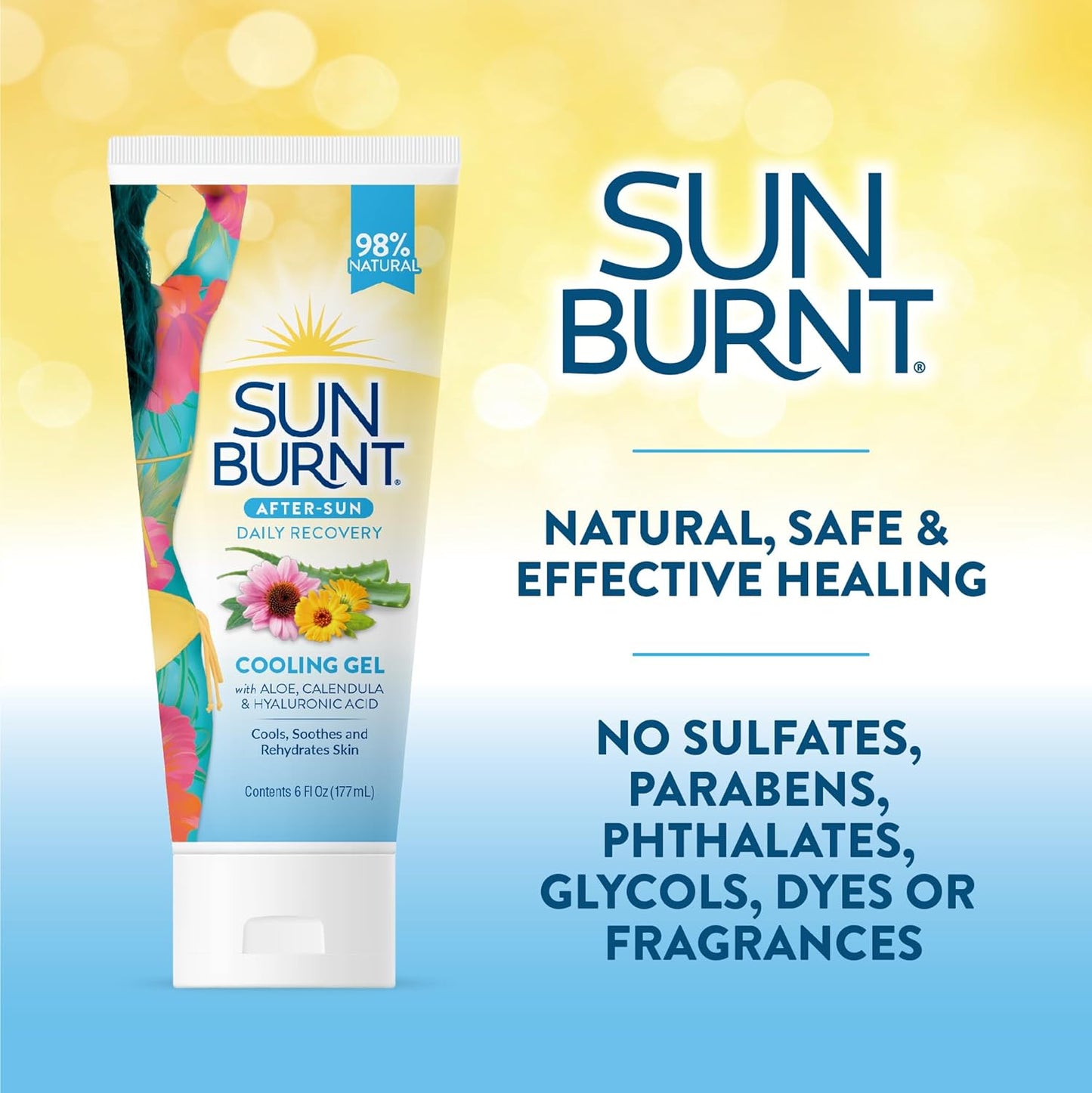Sunburnt Aloe Vera Gel - Ultra Hydrating Formula for Soothing Skin - 6 Ounce Clear Bottle