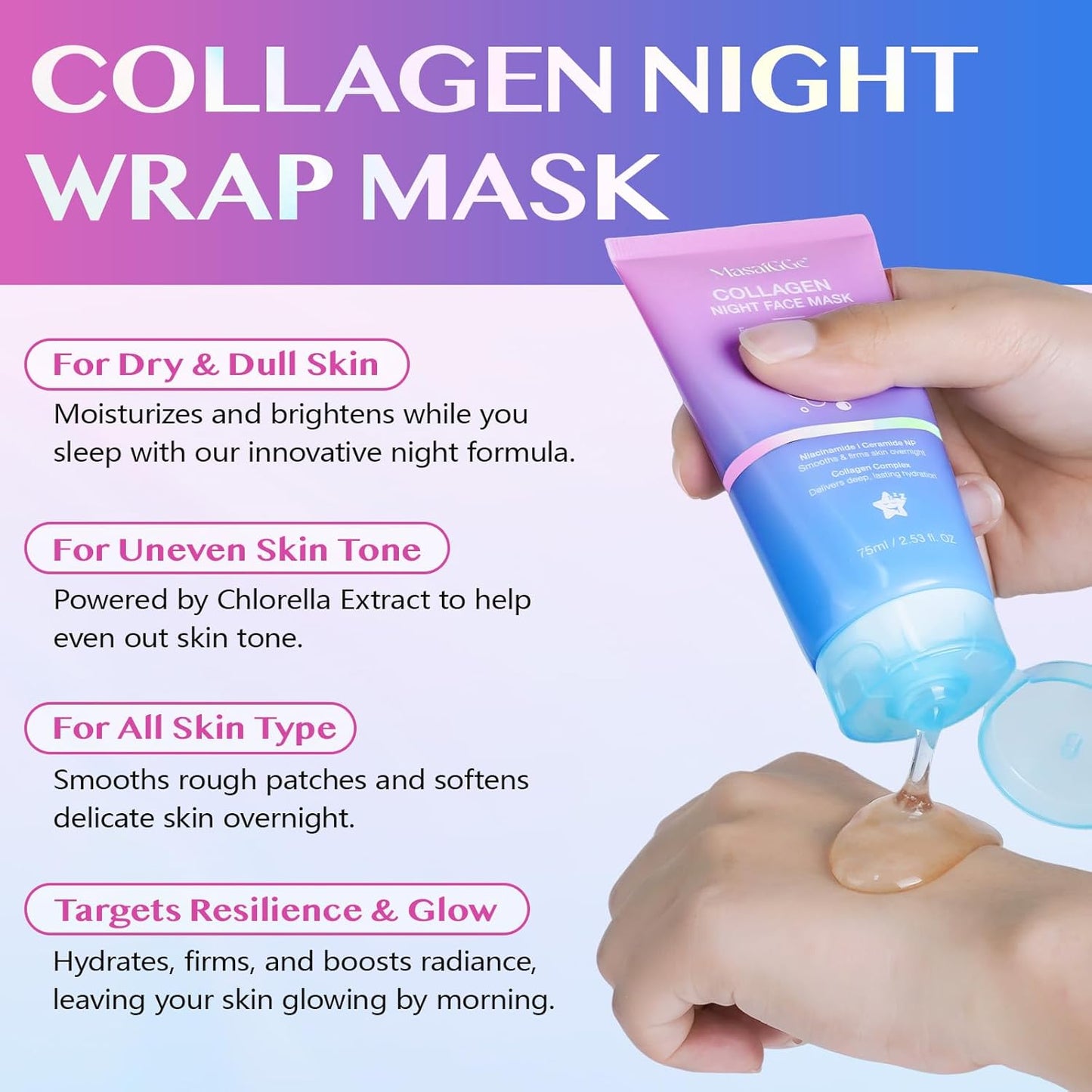 Skiennix Collagen Night Wrapping Mask - Peel Off Face Mask for Elasticity & Hydration | 2.53 fl. oz. with Applicator