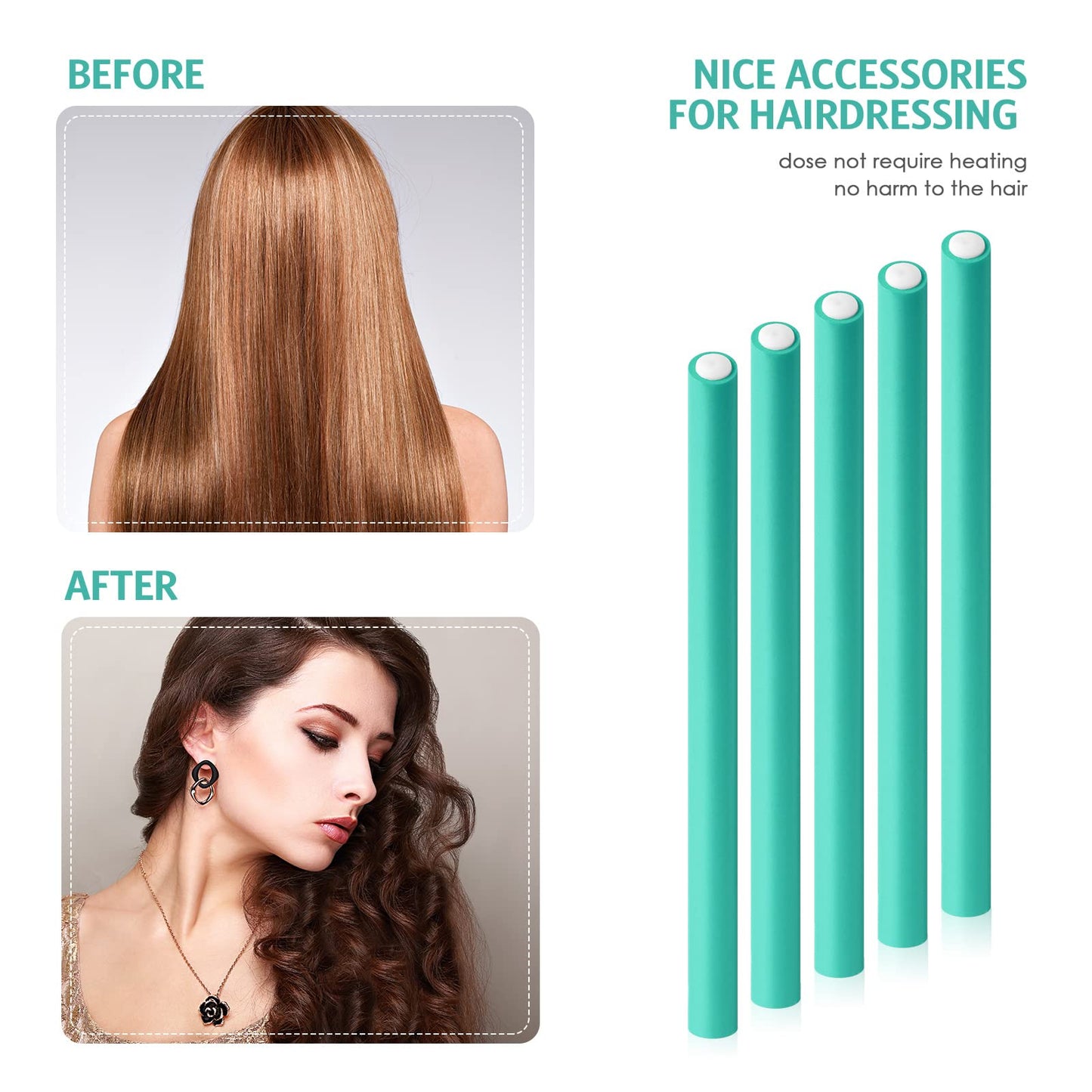 Syhood 30 Pcs 7'' Flexible Curling Rods Twist Foam Hair Rollers Soft Foam No Heat Hair Rods Rollers and 1 Steel Pintail Comb Rat Tail Comb for Women Long Short Hair(Lake Green,7 x 0.3 Inch)