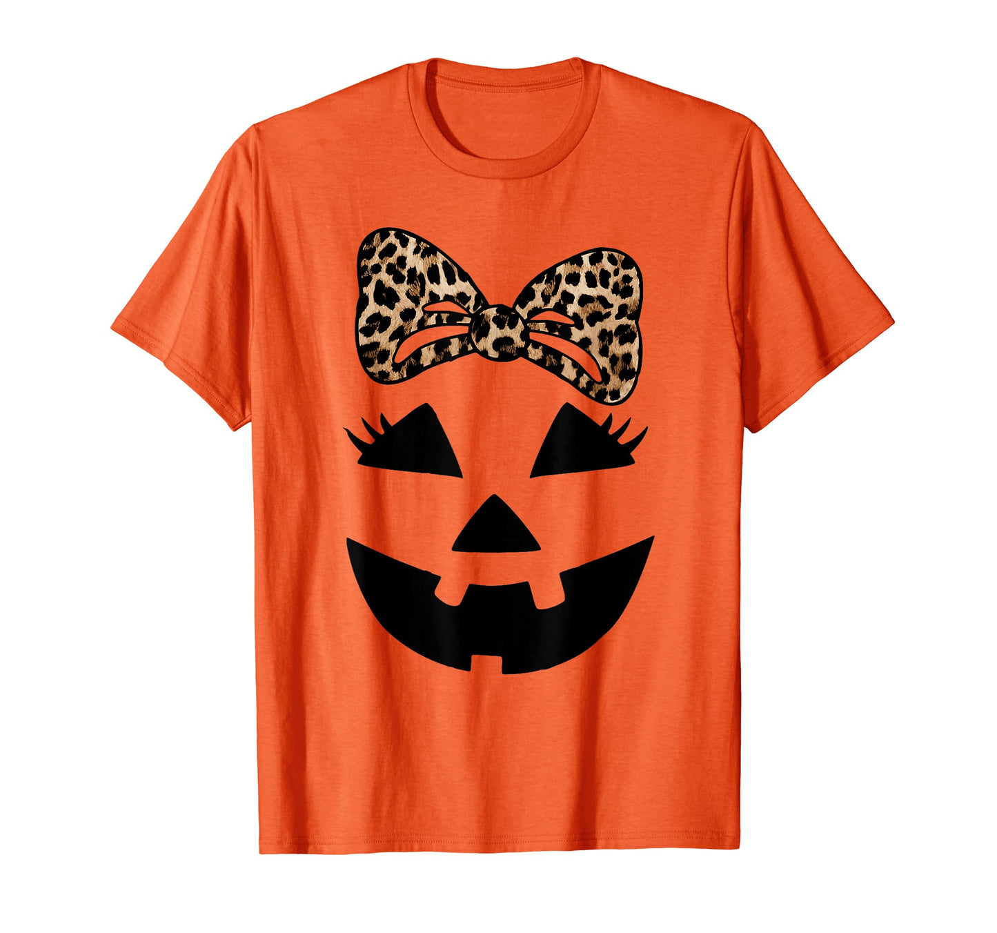 Jack O Lantern Face Pumpkin Hallowen Leopard Print Bow Tie T-Shirt