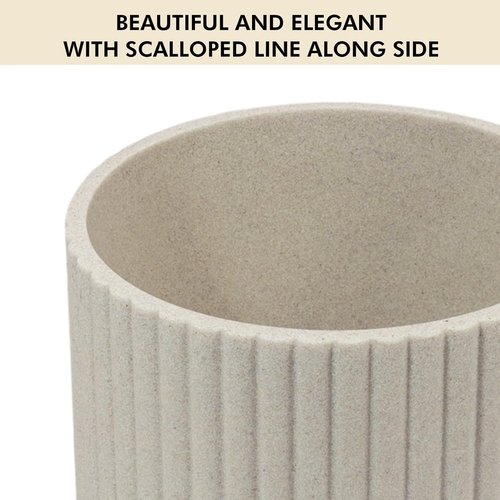 Beige Luxury Stone Bathroom Trash Can - Modern Resin Wastebasket for Office & Home Use