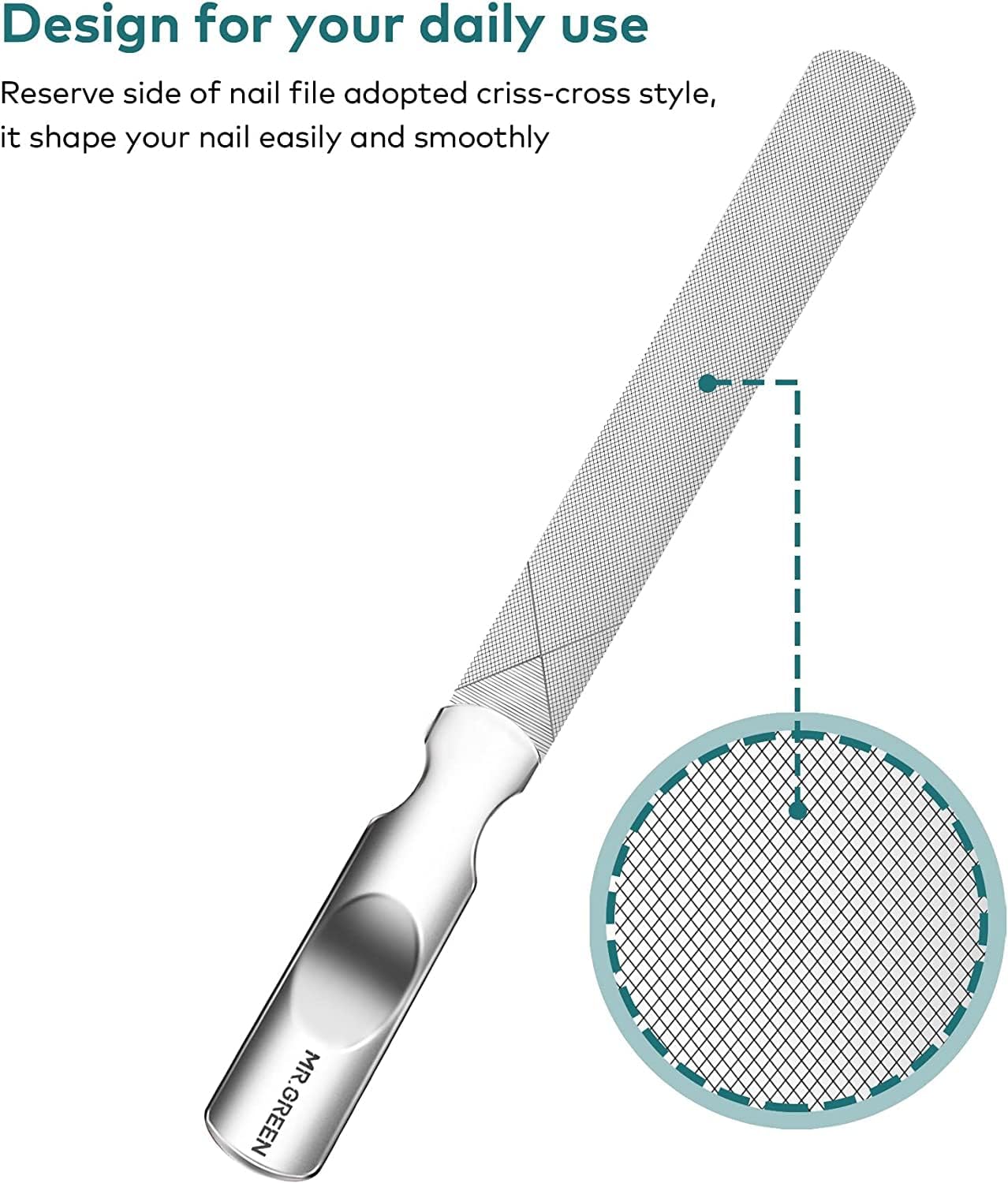 Skiennix Stainless Steel Nail File - Double-Sided Design with Anti-Slip Handle & Leather Case