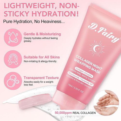 Collagen Overnight Wrapping Peel-Off Facial Mask - Hydrating Night Mask for Glowing Skin | 2.53 fl. oz