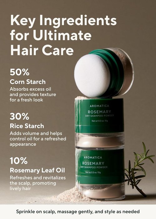 AROMATICA Rosemary Dry Shampoo Powder - Travel Size (10g) | Root Lifting & Volumizing, Talc-Free Hair Care