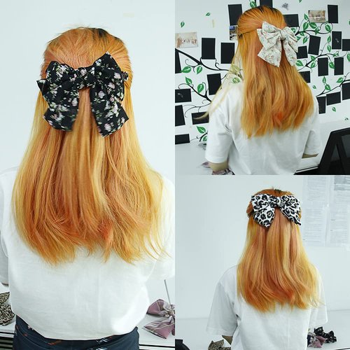 6 Pcs Big Bow Hair Barrettes 8 Inch Leopard Rhombus Floral Satin Hair Bow Handmade Ribbon Bow knot Hair Clips for Fashion Women