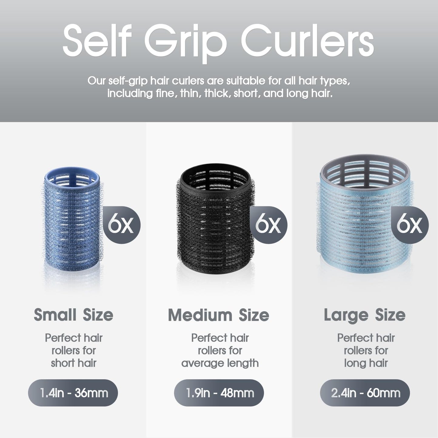 Skiennix Hair Rollers Set - 9pcs Heatless Curlers for All Hair Types | Self-Grip in Dark Blue