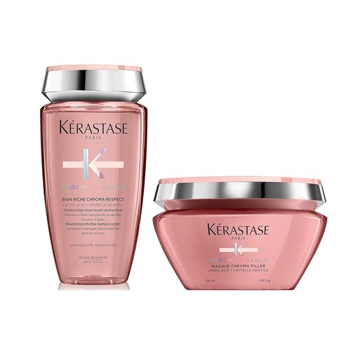 Kerastase Chroma Absolu Shampoo & Mask Set - Nourishing Care for Damaged Color-Treated Hair with Lactic Acid