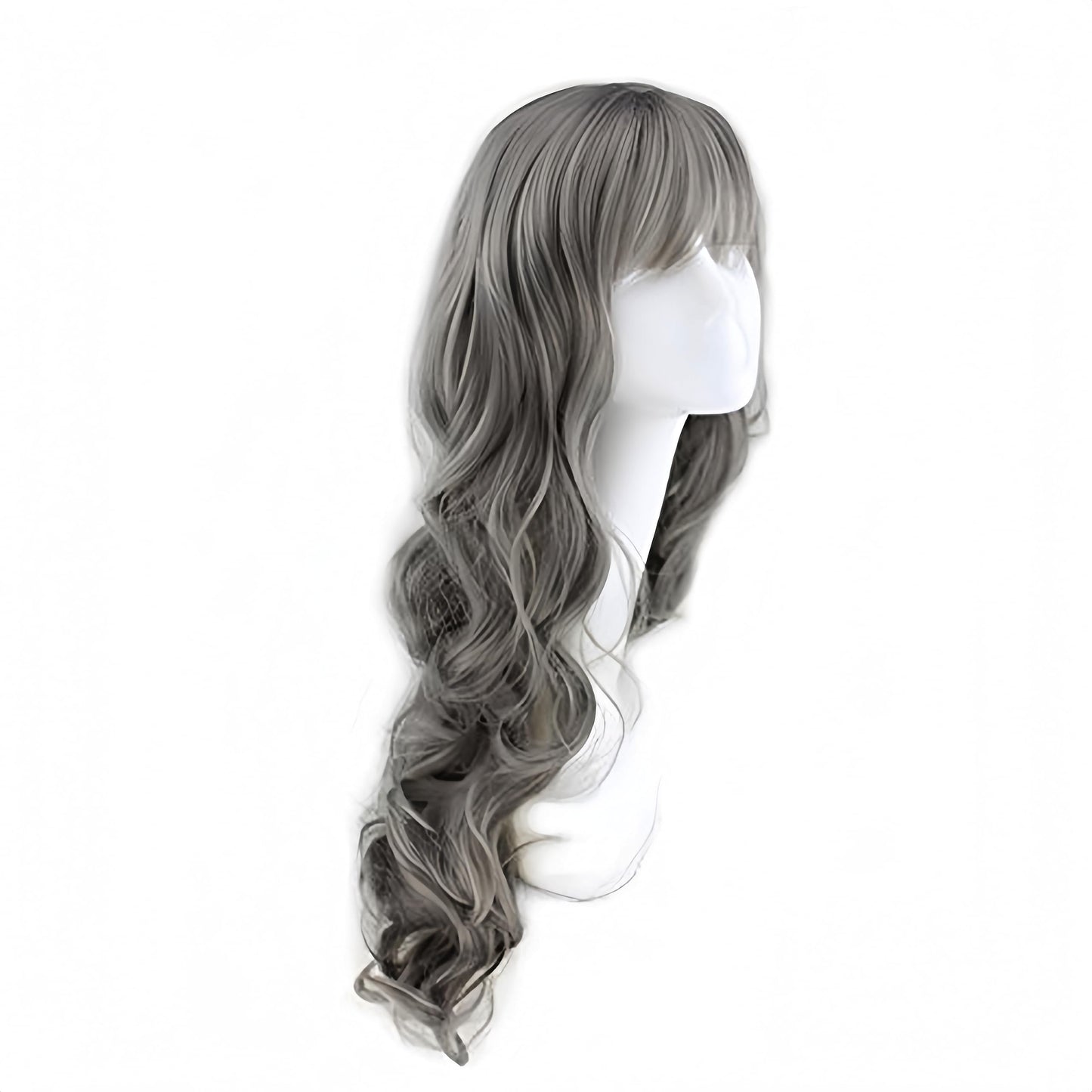 RightOn Fashion Women Girls Milk Grey Long Curly Soft Wave Cosplay Wig with Wig Cap