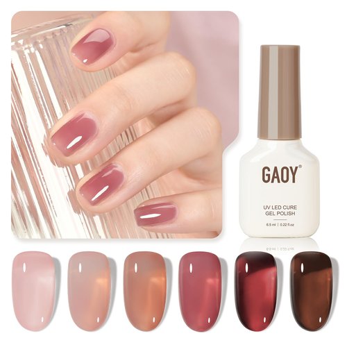 GAOY Jelly Gel Nail Polish Kit - 6 Transparent Nude & Pink Shades for Salon Quality Manicure | DIY Nail Art