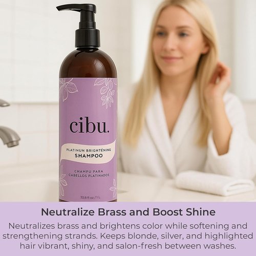 CIBU Platinum Brightening Shampoo - Purple Formula for Blonde & Silver Hair | Sulfate-Free, 1 Liter