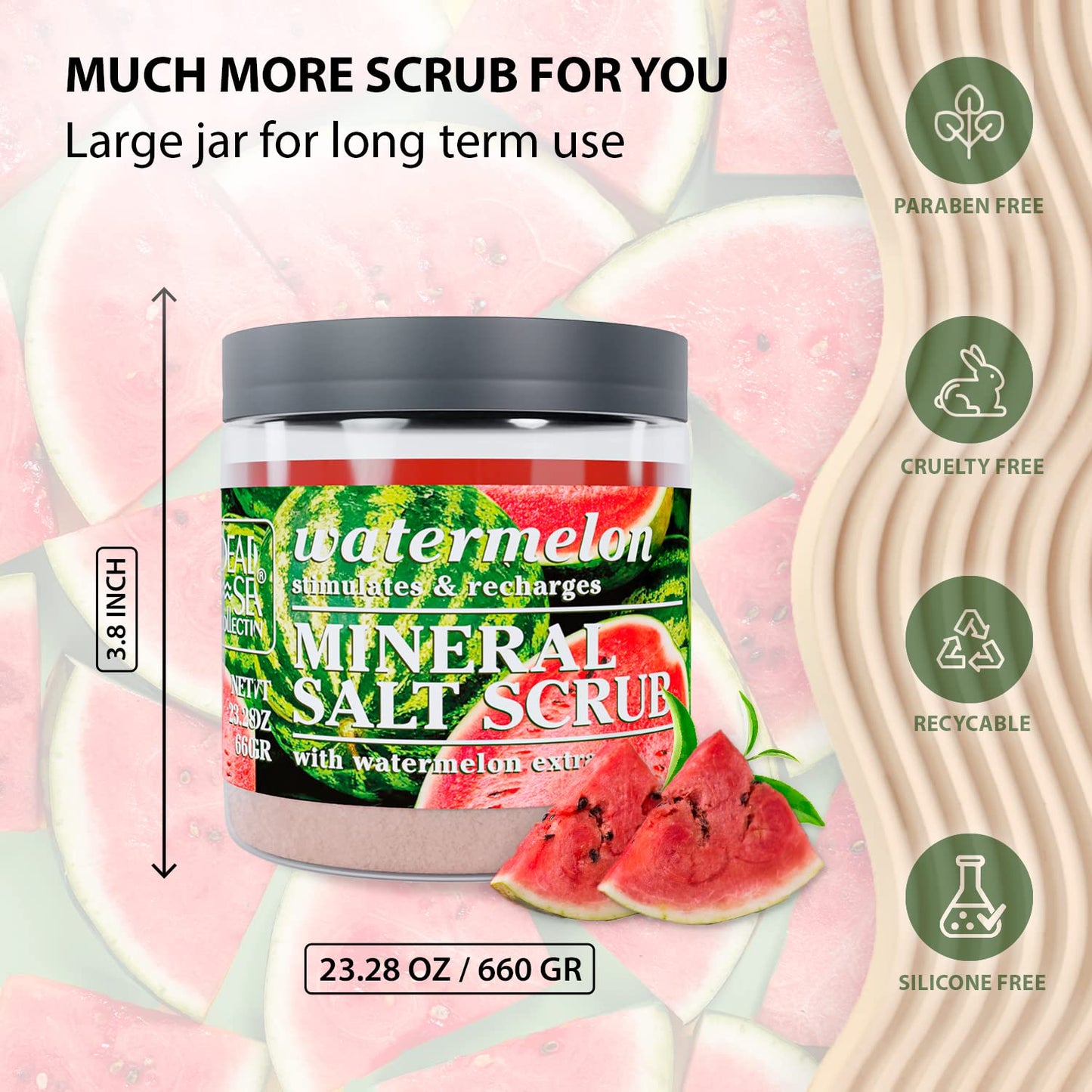 Dead Sea Collection Watermelon Salt Scrub – Exfoliating Body Scrub for Women – Moisturizing and Nourishing Skin – with Pure Oils and Dead Sea Minerals (23.28 Oz)