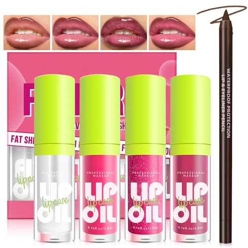 HOSAILY Hydrating Lip Oil & Liner Set - Plumping Gloss with Big Brush Head | 4 Colors Available