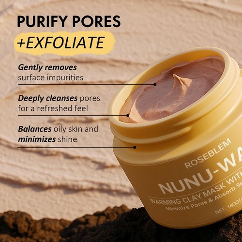 Roseblem Warming Clay Facial Mask for Deep Pore Cleansing – Self-Heating Mud Mask for Face, Purifying & Pore-Refining Treatment, Helps Remove Blackheads, Improves Skin Texture, Spa-Like Care, 4.94Oz