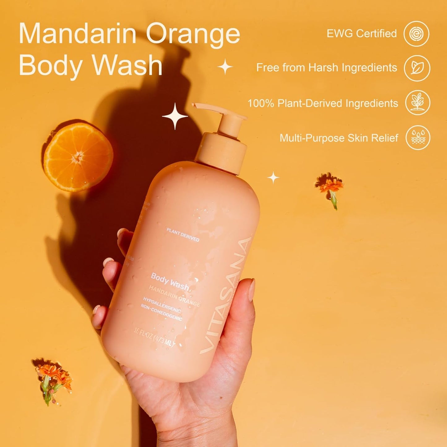 Skiennix Natural Body Wash - Mandarin Orange Scent, 98.9% Plant-Derived, EWG Verified, 16 oz