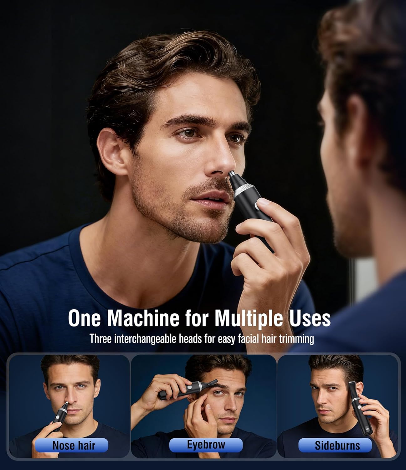 Skiennix Nose Hair Trimmer - 3-in-1 Painless USB-C Rechargeable with LED Display | Waterproof Design