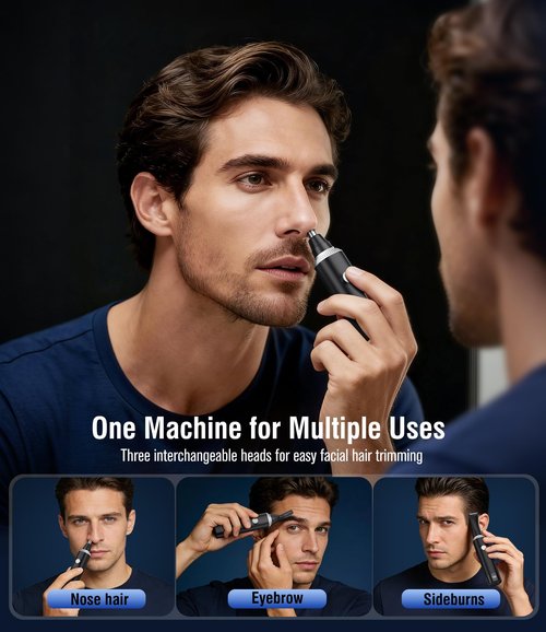 Nose Hair Trimmer for Men, 3-in-1 Professional Painless USB-C Rechargeable Eyebrow & Facial Nose Trimmer for Men Women, LED Display Trimmer with Powerful Motor and Dual-Edge Blades, IPX7 Waterproof