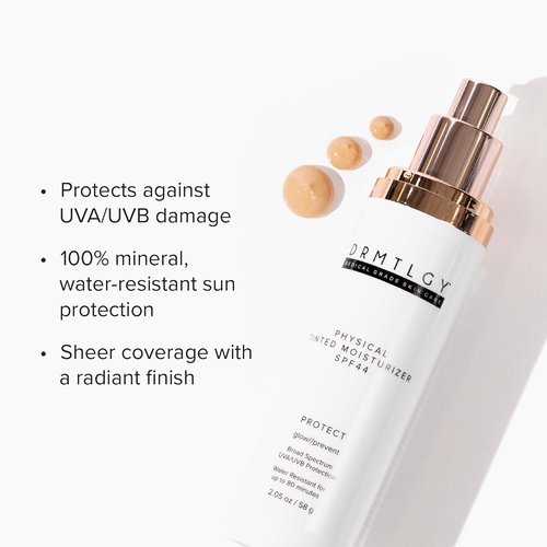 DRMTLGY Physical Tinted Moisturizer with SPF 44. Universal Tint. All-In-One Mineral Tinted Sunscreen and Foundation with Broad Spectrum Protection Against UVA and UVB Rays, 2.05 oz