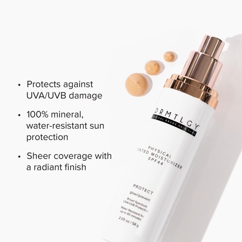 DRMTLGY Physical Tinted Moisturizer with SPF 44. Universal Tint. All-In-One Mineral Tinted Sunscreen and Foundation with Broad Spectrum Protection Against UVA and UVB Rays, 2.05 oz