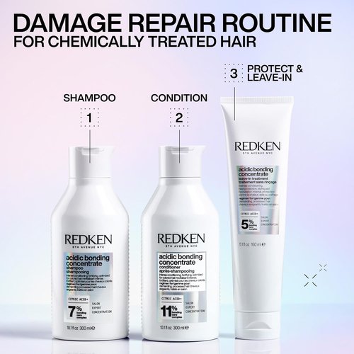 Redken Acidic Bonding Concentrate Mini Kit - Strengthening Shampoo, Conditioner & Leave-In Treatment for Damaged Hair | Reduces Breakage & Split Ends, Travel Size