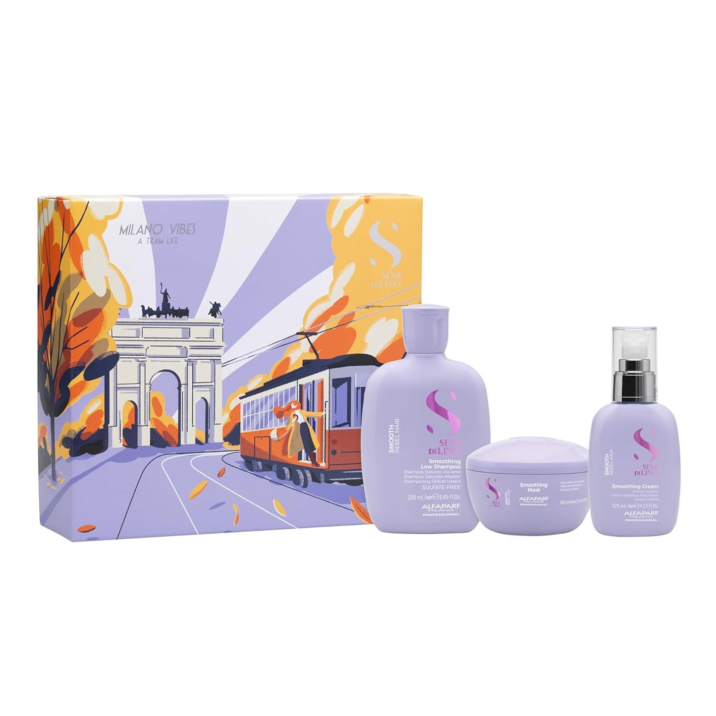 Alfaparf Milano Semi Di Lino Smooth Gift Set - Sulfate-Free Shampoo, Hair Mask & Smoothing Cream for Frizzy Hair