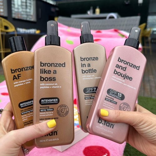 b.tan SPF 7 Sun Tanning Lotion Spray - Bronze in a Bottle | Best Tan Intensifier with Argan Oil, 8.45 Fl Oz