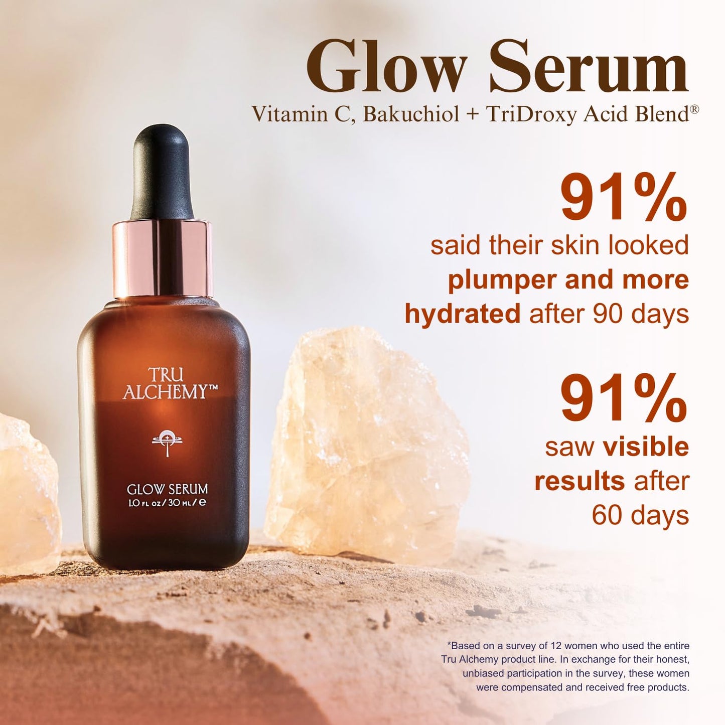 Tru Alchemy Vitamin C Glow Serum - Hydrating Anti-Aging Face Serum with Bakuchiol & Acids, 1 fl oz