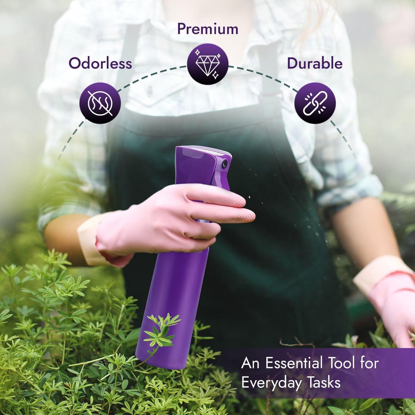 VIGOR PATH Continuous Spray Bottle - Fine Mist Mister for Hair, Cleaning & Plants | 300ml Dark Purple