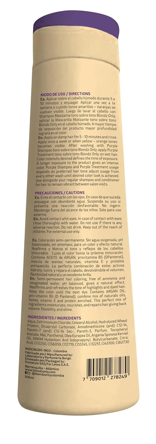Rubio Marfil Purple Toning Mask - Eliminates Brassiness & Neutralizes Yellow Tones | 11.8 Fl Oz