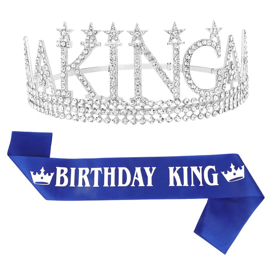 Amairver Birthday King Crown and Sash for Men Birthday Decorations Silver King Crown King Tiaras for Birthday Party Men’s Decoration for Birthday Party Anniversary and Photography Birthday Accessories