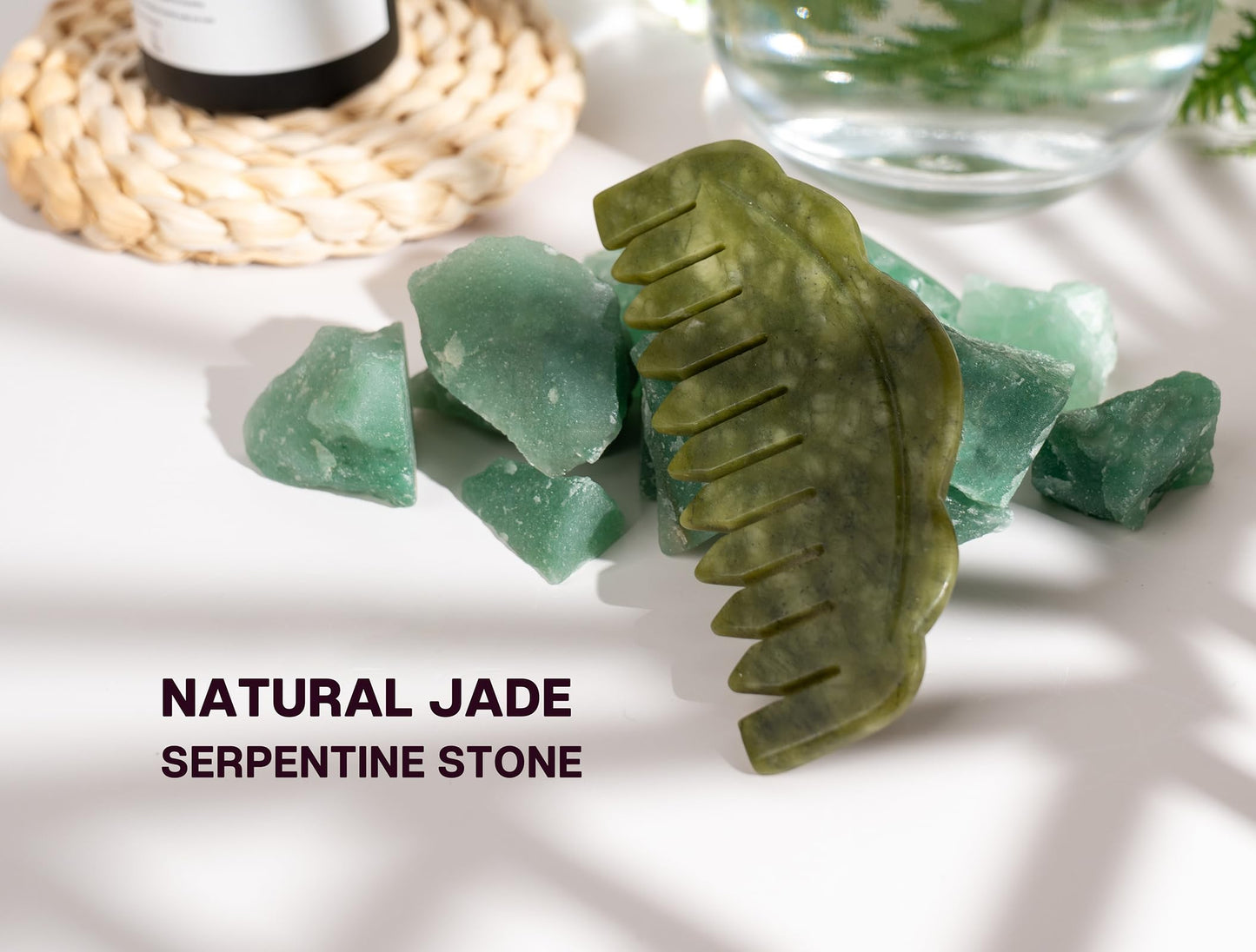 VRAIKO Natural Jade Comb Head Massager, Scalp Massage Comb and Gua Sha Scraping Tool, Meridians Massage Tool for Head Caring and Relaxation (Serpentine)