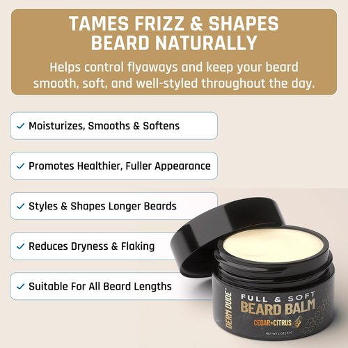 Derm Dude Beard Balm - Conditioning Formula with Natural Oils for Growth & Softness - Cedar & Citrus, 2oz